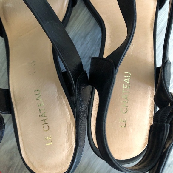 Le Chateau Cris-Cross Block Heel Leather Sandals - Picture 8 of 13